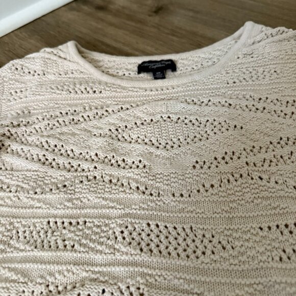 Boho Raw Hem Textured Knit Neutral Sweater, America Eagle - Picture 3 of 6